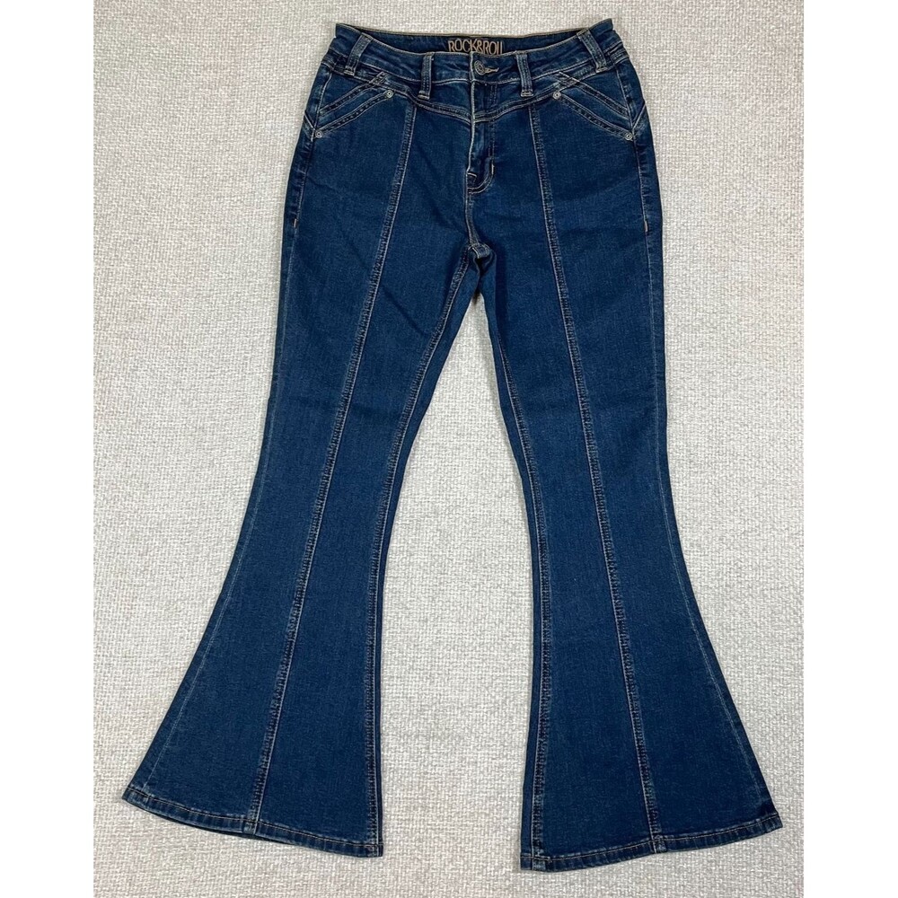 Rock & Roll Denim High Rise Flare Jeans Women's 30x30 Stretch Blue Denim Cowgirl
